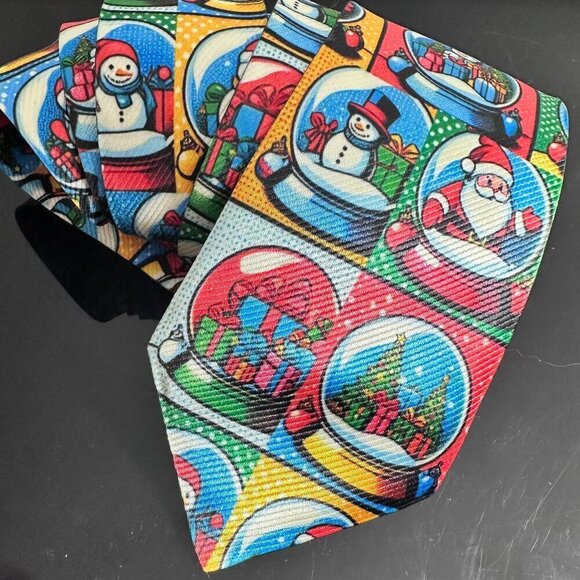 Christmas Tie  Snow globe Designer Menswear Necktie Santa Gifts Tree Mens Gift - Picture 1 of 9